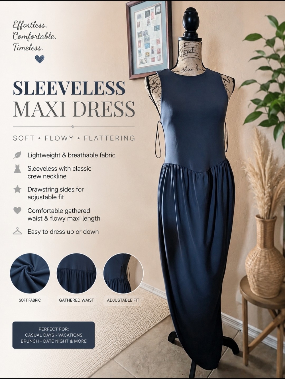 Divided Sleeveless Maxi Dress - Navy